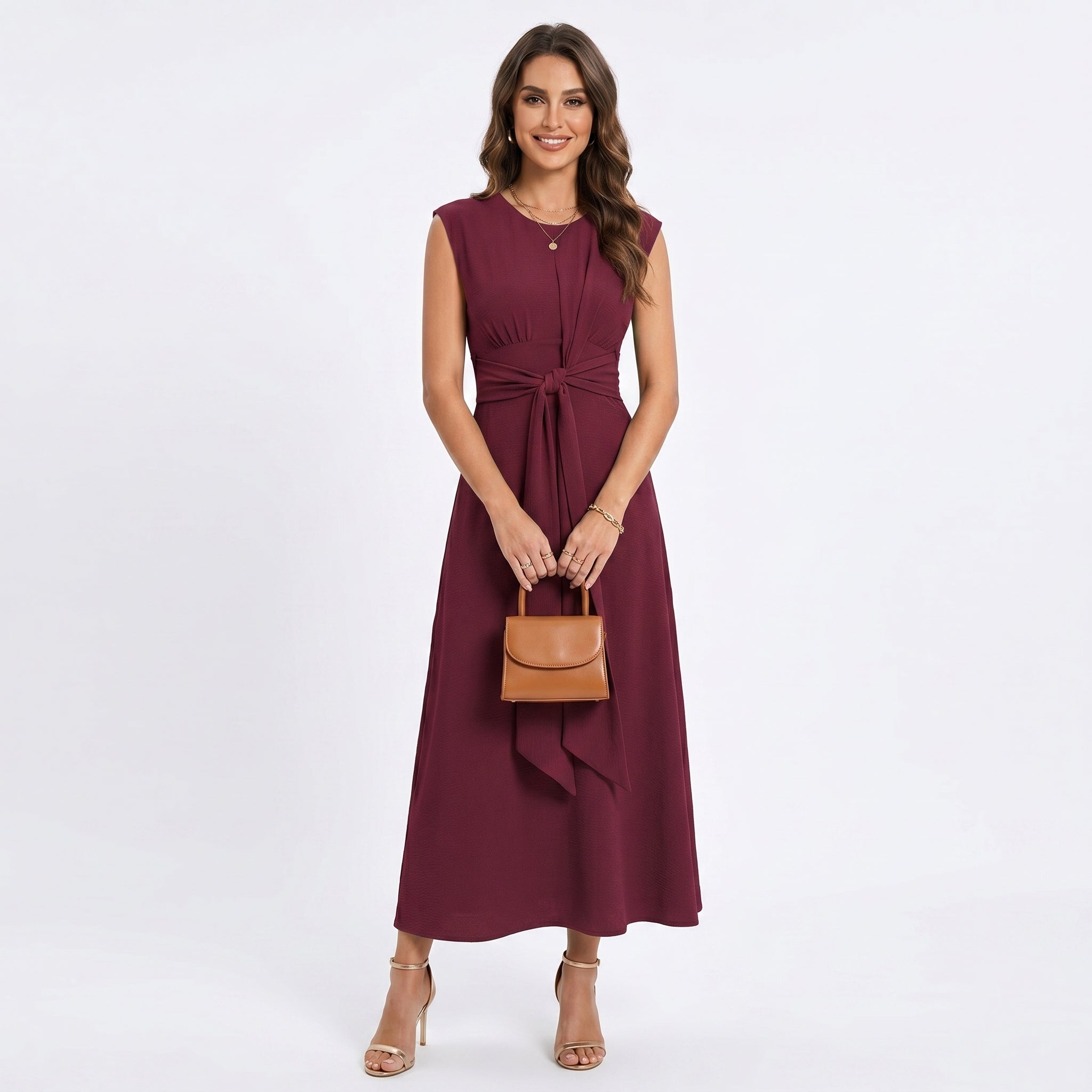 Emilia - Vestido maxi elegante sem mangas e gola redonda