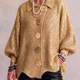 Isadora | Cardigan Oversize com Colarinho e Grandes Botões Metálicos