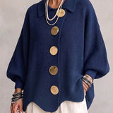 Isadora | Cardigan Oversize com Colarinho e Grandes Botões Metálicos