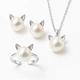 Linda Colar de Gato de Pérola com Brincos + Anel Bónus