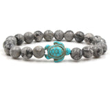Pulseiras de Tartaruga com Contas de Pedra Natural Única