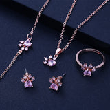 Conjunto de Joias em Ouro Rosa com Pata – 4 Peças com Coração de Zircônia (Anel, Colar, Brincos, Pulseira)