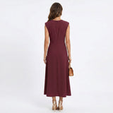 Emilia - Vestido maxi elegante sem mangas e gola redonda