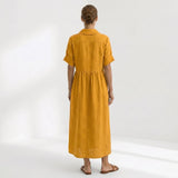 Helena - Vestido Linho Pregas e Botões