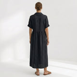 Helena - Vestido Linho Pregas e Botões