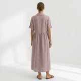 Helena - Vestido Linho Pregas e Botões