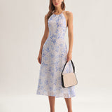 Clarice - Vestido Midi Azul Floral