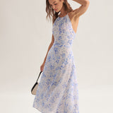 Clarice - Vestido Midi Azul Floral