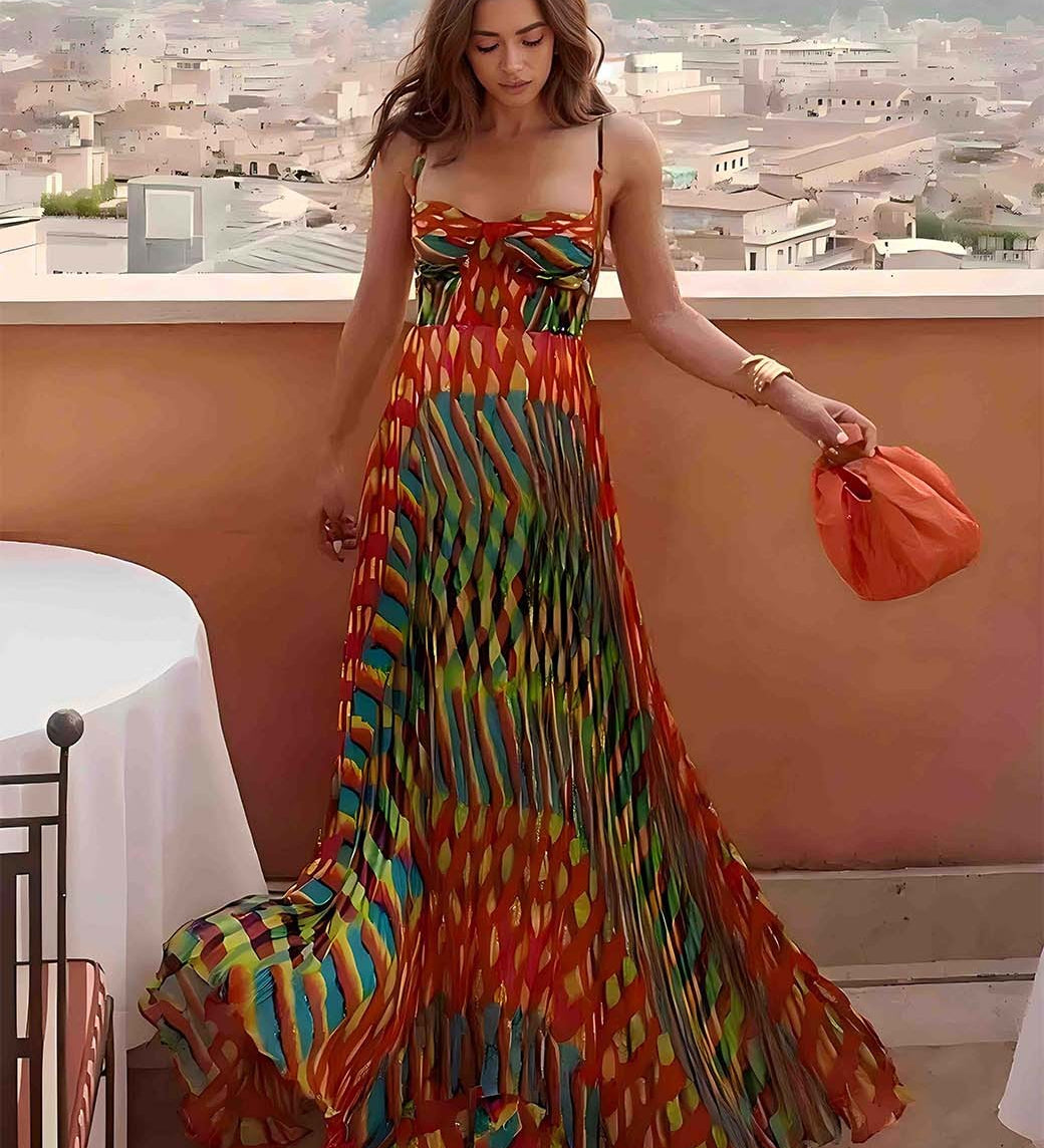 Aria - Vestido Maxi Estampado Abstrato